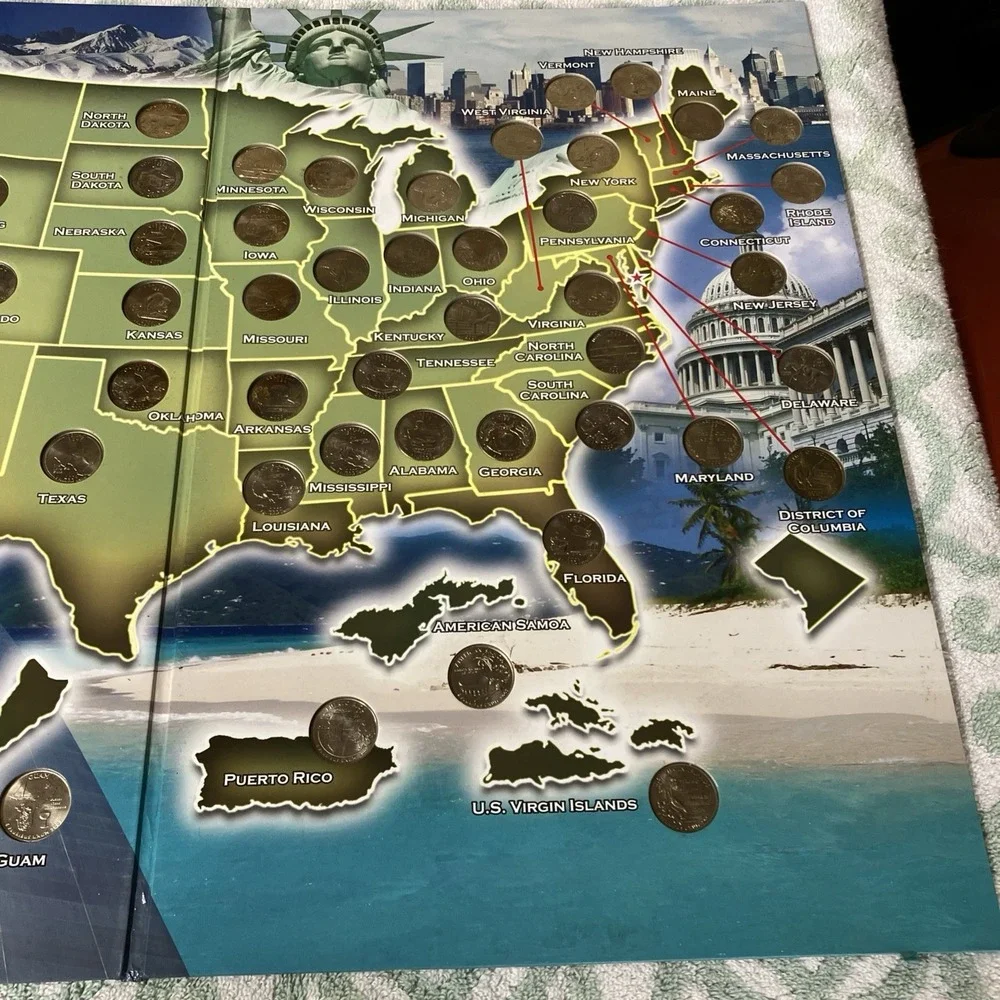 State Quarter Set, Complete 56pc 1999-2009 incl. 6 Territories & Folder Map